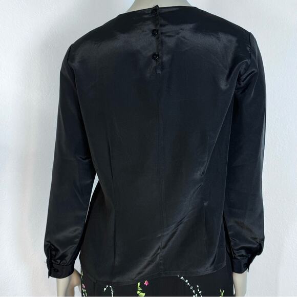 Vintage 80s Gothic Goth Satin Blouse Top Lace Modest Victorian Witchy Office - Picture 2 of 7